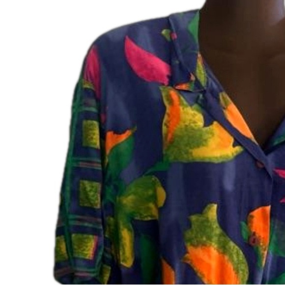 2X CM Shapes pink blue yellow floral print short sleeve button up shirt - Picture 7 of 15